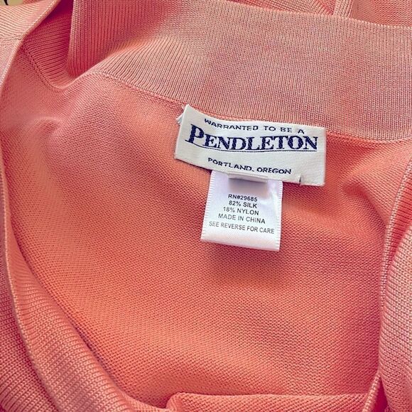 PENDLETON Woman's Knit Pullover Top Size S Silk Blend Peach Tie Collar - Picture 15 of 15